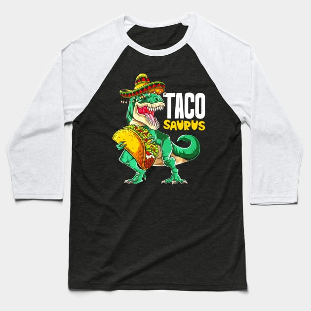 Tacosaurus Shirt Taco Cinco de Mayo Kids Boys Dinosaur Baseball T-Shirt by CovidStore